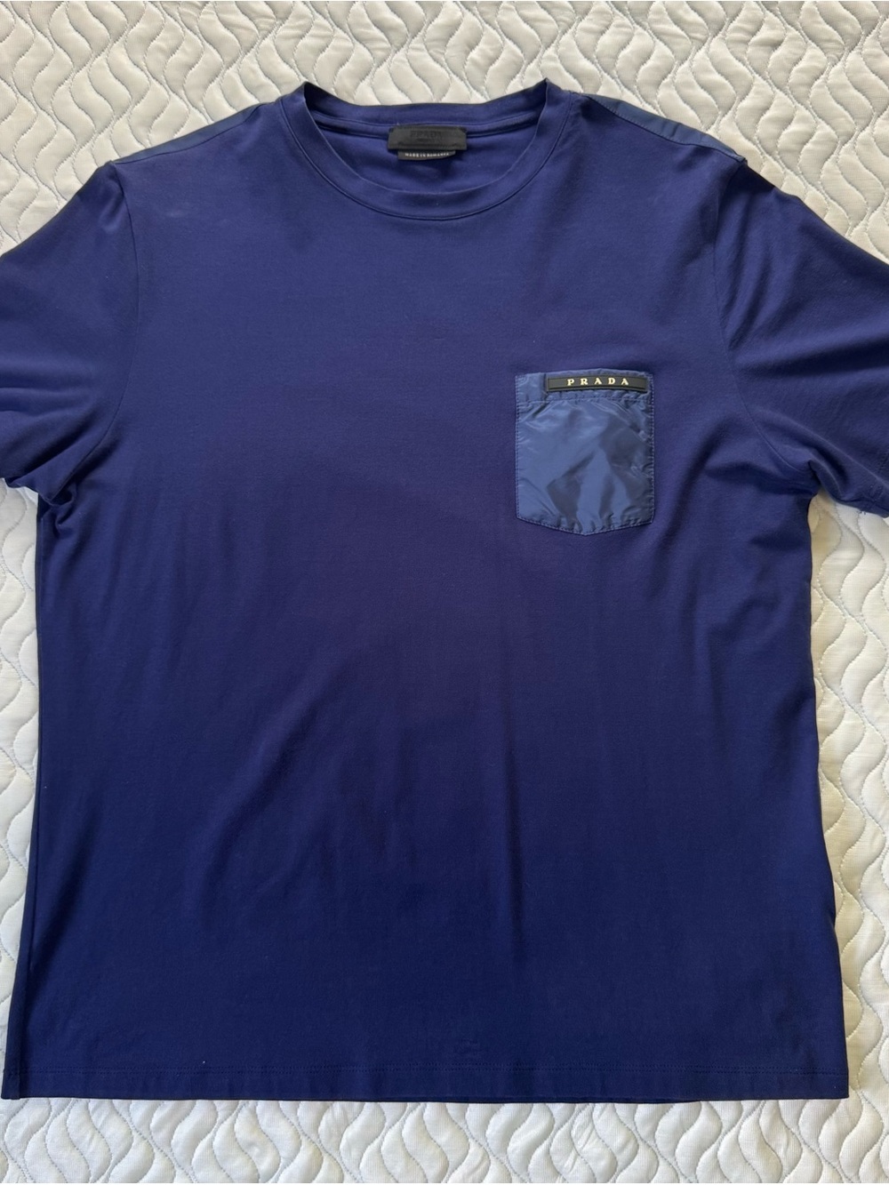 Prada Men’s Navy Blue Logo Pocket T-Shirt Size L